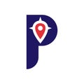 Letter P with Location Pin and Compass Logo Royalty Free Stock Photo