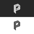 Letter P logo monogram, isometric geometric shape lines initial business card emblem, black and white combination letters PPP