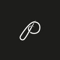 Letter P logo retro style elegant initial monogram with swirls. Intersection thin line handwritten calligraphic design element