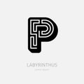 Letter P - logotype concept or icon. Labyrinth or rebus - vector logo template Royalty Free Stock Photo