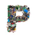 Letter P made of electronic components