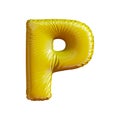 Letter P made of gold balloon. 3d rendering isolated on white background