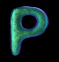 Letter P made of natural green snake skin texture isolated on black. Royalty Free Stock Photo