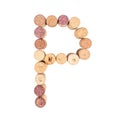 The letter `P` is made of wine corks. Isolated on white background Royalty Free Stock Photo