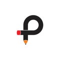 Letter p pencil shape education logo vector Royalty Free Stock Photo