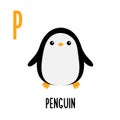 Letter P Penguin. Animal and food alphabet for kids. Cute cartoon kawaii English abc. Funny Zoo Fruit Vegetable learning. Royalty Free Stock Photo