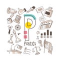 Letter P - Politics, cute alphabet series in doodle style