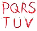 The letter P, Q, R, S, T, U, V composed of red chili peppers