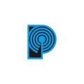 Letter p radio signal aerial tower antenna symbol logo vector Royalty Free Stock Photo