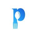Letter P Spoon and Fork Logo Design Vecktor