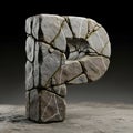 Realistic 3D Render Stone Letter P with Cracks and Moss, Generative AI Royalty Free Stock Photo