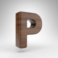 Letter P uppercase on white background. Dark oak 3D letter with brown wood texture. Royalty Free Stock Photo