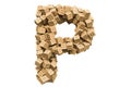 Letter P from wooden boxes. 3D rendering