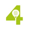 Letter 4 Padel Racket Logo Design Vector Template. Beach Table Tennis Club Symbol