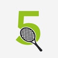 Letter 5 Padel Tennis Logo. Padel Racket Logo Design. Beach Table Tennis Club Symbol