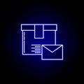 letter parcel line icon in blue neon style. Set of logistics illustration icons. Signs, symbols can be used for web, logo, mobile