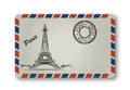 Letter from Paris with the Eiffel Tower painted. Stylization.