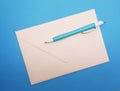 Writing a letter. Time for writing a letter. Letter and pencil. Royalty Free Stock Photo