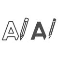 Letter A and pencil, writing line and solid icon, linguistics concept, big A drawing vector sign on white background