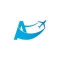 Letter A with plane logo icon design vector illustration Royalty Free Stock Photo