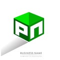 Letter PN logo in hexagon shape and green background, cube logo with letter design for company identity