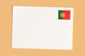 Letter Or Postcard From Portugal: Blank White Card with Portuguese Flag Postage Stamp, 3d Illustration