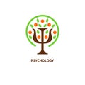 Letter psi in shape of apple tree with leaves and fruits. Psychology symbol