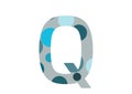 letter Q of the alphabet made with several blue dots and a gray background