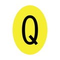 The letter Q is black in color with a yellow ellipse frame