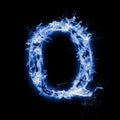 Letter Q Blue fire flames on black