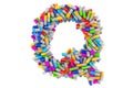 Letter Q from colored capsules. 3D rendering