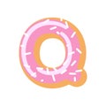 Letter Q donut font. Doughnut alphabet. Sweet lettering. candy A