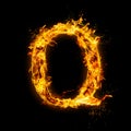 Letter Q. Fire flames on black isolated background