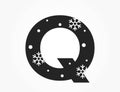 Letter q with snowflake and snow. creative element for Christmas, new year and winter design. isolated vector image Royalty Free Stock Photo