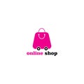 Online shopping logo illustration of bag, wheel. color vector design template Royalty Free Stock Photo