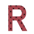 Letter R of the alphabet made with a pattern of sunflowers with a dark pink background