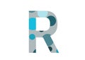 letter R of the alphabet made with several blue dots and a gray background