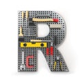 Letter R. Alphabet from the tools on the metal pegboard isolated Royalty Free Stock Photo