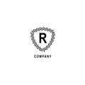 Letter R alphabetic logo deisgn template. Insurance company logo concept isolated on white background. Geometric shield sign