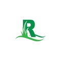 Letter R behind a green grass icon logo design vector Royalty Free Stock Photo