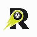 Letter R Billiard Sports Team Club Logo. 8 Ball Pool Logo Design Template