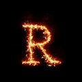 Letter R burning in fire, digital art isolated on black background, a letter from alphabet set Royalty Free Stock Photo