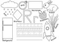Letter R. Card with pictures and writing practice for preschool