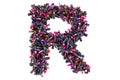 Letter R from colored lipsticks, 3D rendering