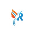 Letter R combined with the fire wing hummingbird icon logo Royalty Free Stock Photo