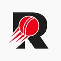 Letter R Cricket Logo Concept With Moving Cricket Ball Icon. Cricket Sports Logotype Symbol Vector Template Royalty Free Stock Photo