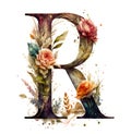 Letter R Floral Monogram Initial Wildflowers
