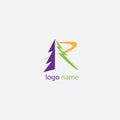 Letter R illustration of an evergreen tree logo color vector design