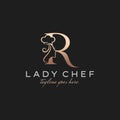 Letter R Lady Chef, Initial Beauty Cook Logo Design Vector