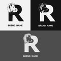 Letter R with a lion face. Lion head logo design inside letter R in aser color variations. Emblem animal and letter R for company Royalty Free Stock Photo